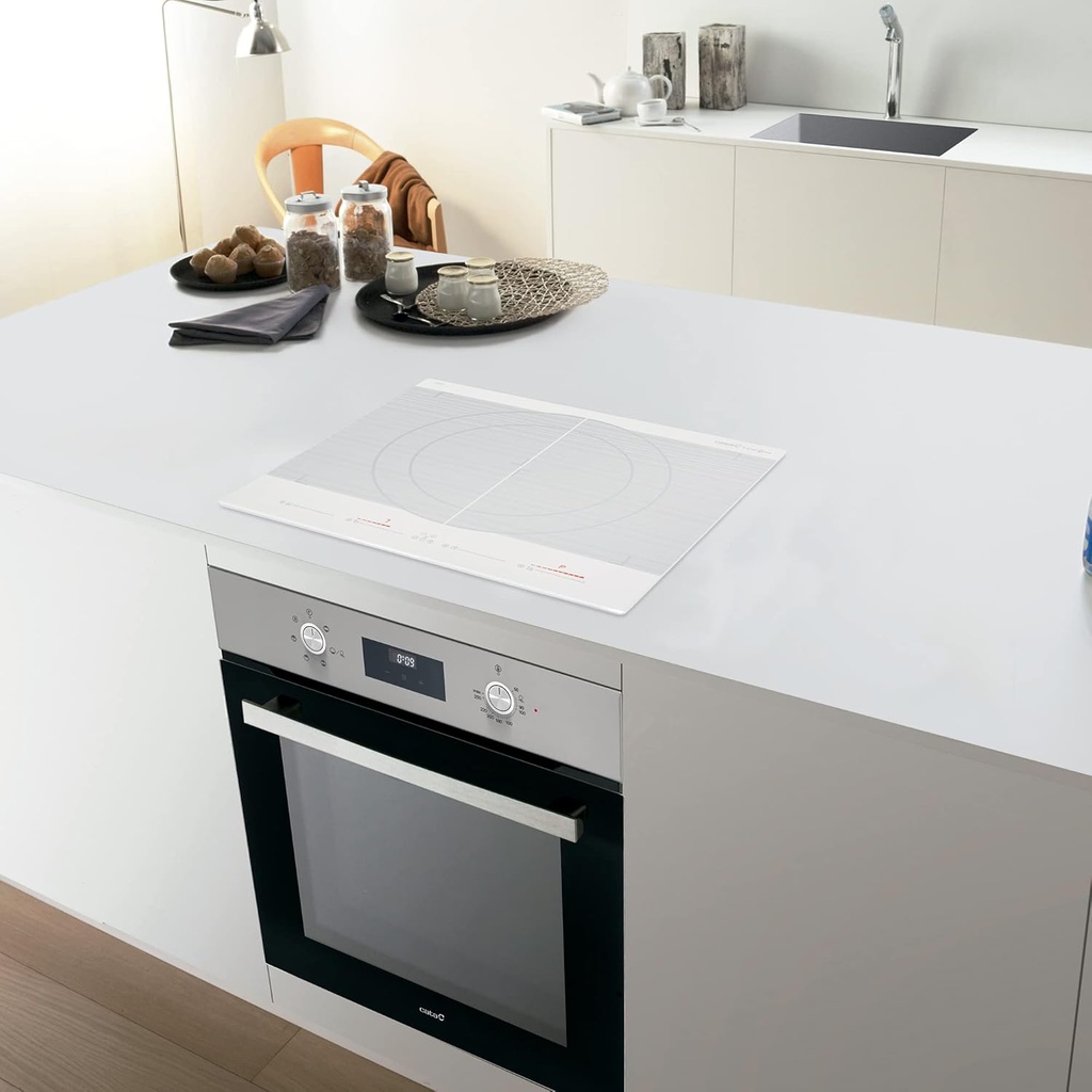 Placa De Inducción CATA Giga 600 WH con 2 Zonas Dobles Modulares, 2100 W, Vidrio, Color blanco