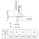 Bisagra Clip Cam 100º ø40mm Acodada con Piston + Base GC50KL NN