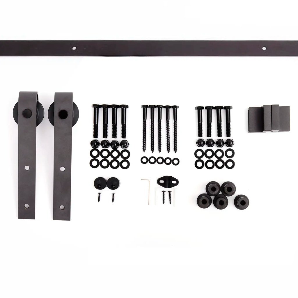Herraje para Puerta Corredera de Madera Kit de Accesorios Guía de Riel con Tornillos Carga Máx. 90 kg Acero al Carbono Negro Mate