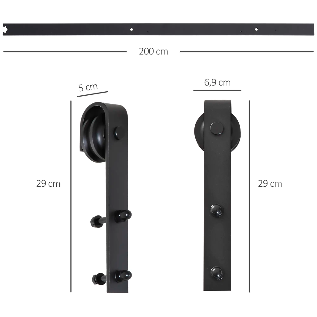Herraje para Puerta Corredera de Madera Kit de Accesorios Guía de Riel con Tornillos Carga Máx. 90 kg Acero al Carbono Negro Mate