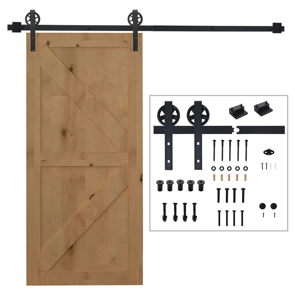 Herraje 200cm Puerta Granero de Madera Corredera  Kit de Accesorios Guía de Riel con Tornillos Acero al Carbono Negro Mate