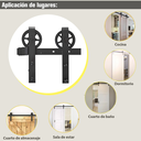 Herraje 200cm Puerta Granero de Madera Corredera  Kit de Accesorios Guía de Riel con Tornillos Acero al Carbono Negro Mate