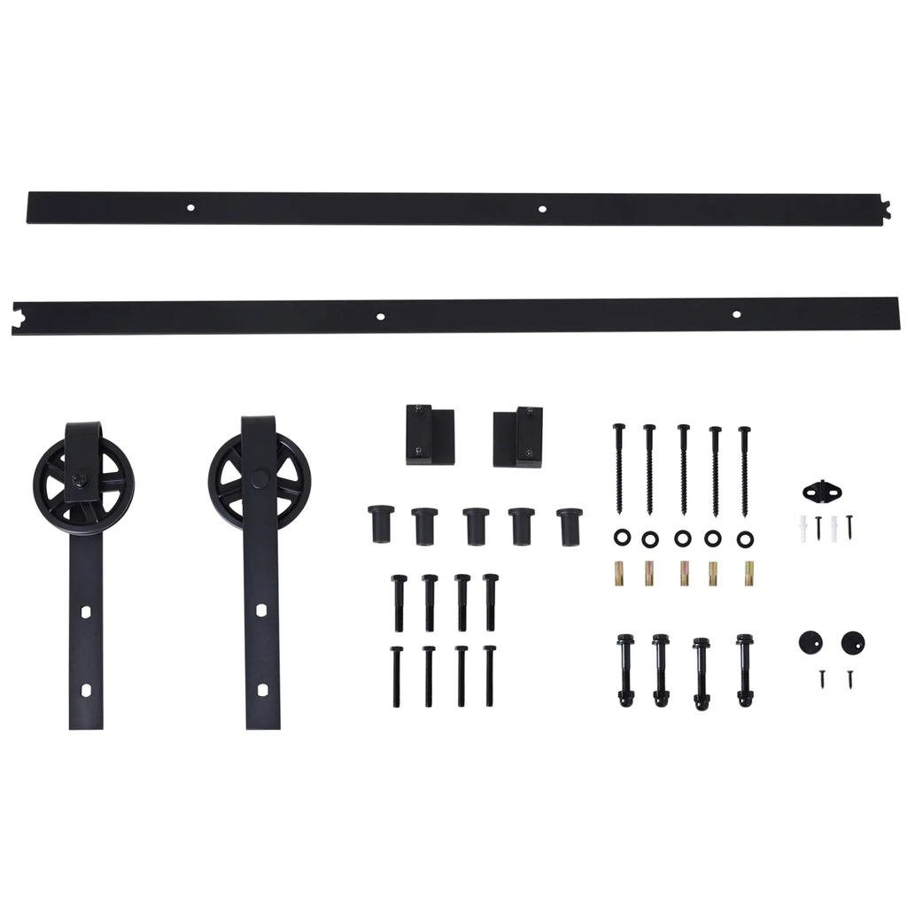 Herraje 200cm Puerta Granero de Madera Corredera  Kit de Accesorios Guía de Riel con Tornillos Acero al Carbono Negro Mate