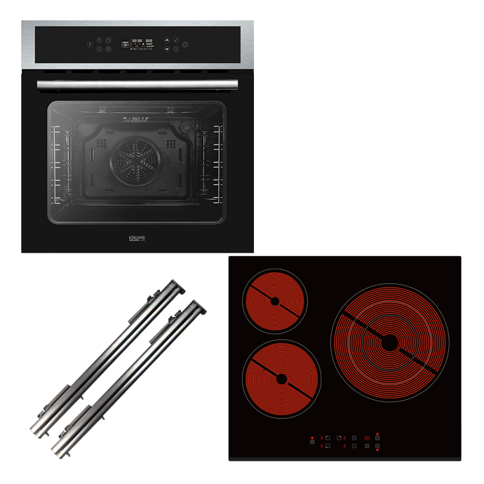 Conjunto KROMSLINE Horno Kromsline Khi-500-TC-G + Placa Vitrocerámica Electrica Kromsline 60cm KVR-3FR-B-3 Negro + Guias